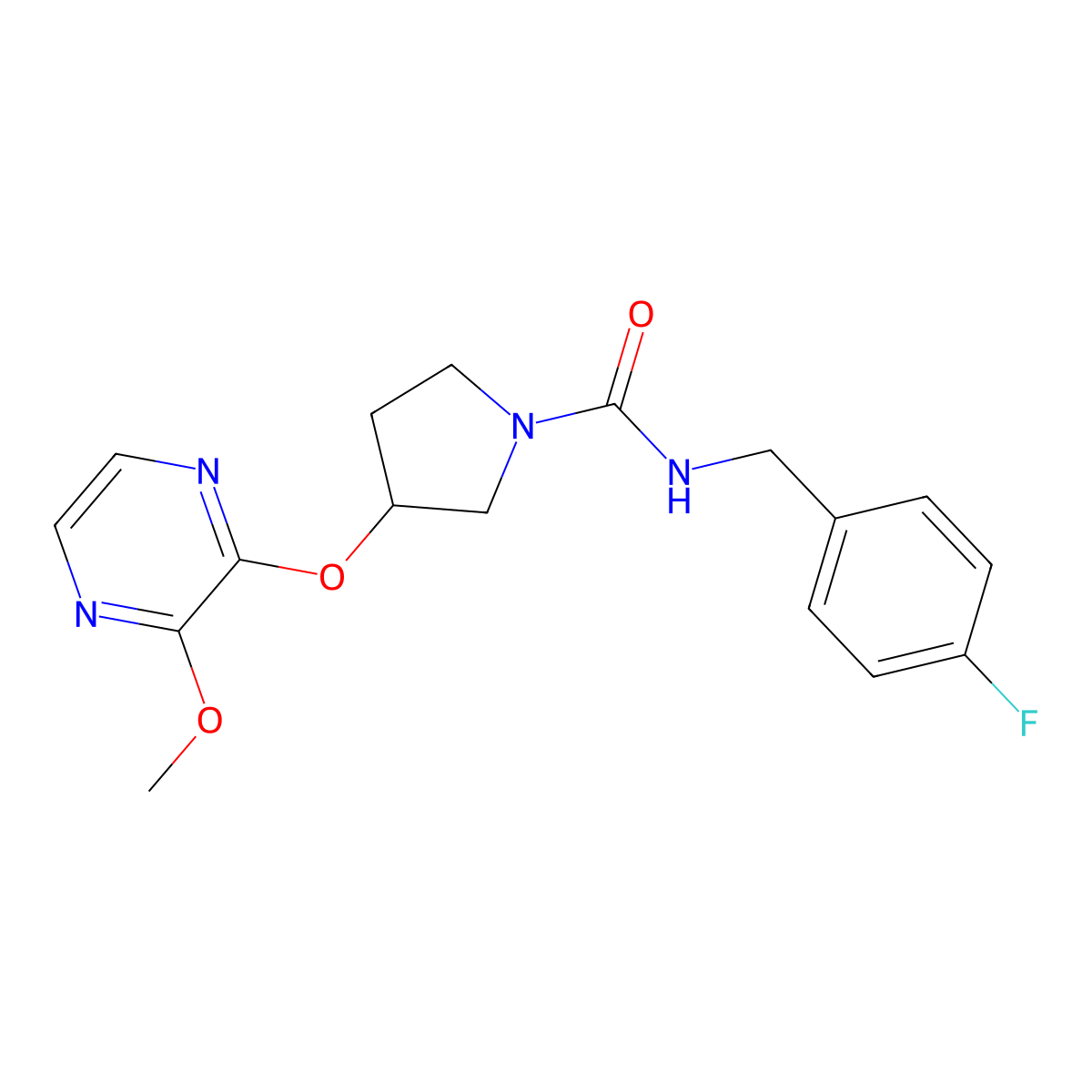 N-(4-fluorobenzyl)-3-((3-methoxypyrazin-2-yl)oxy)pyrrolidine-1-carboxamide molecular structure, CAS 2034322-65-9