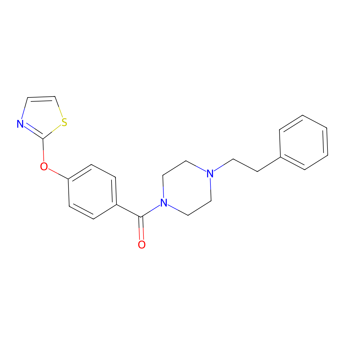 (4-Phenethylpiperazin-1-yl)(4-(thiazol-2-yloxy)phenyl)methanone molecular structure, CAS 2034322-68-2
