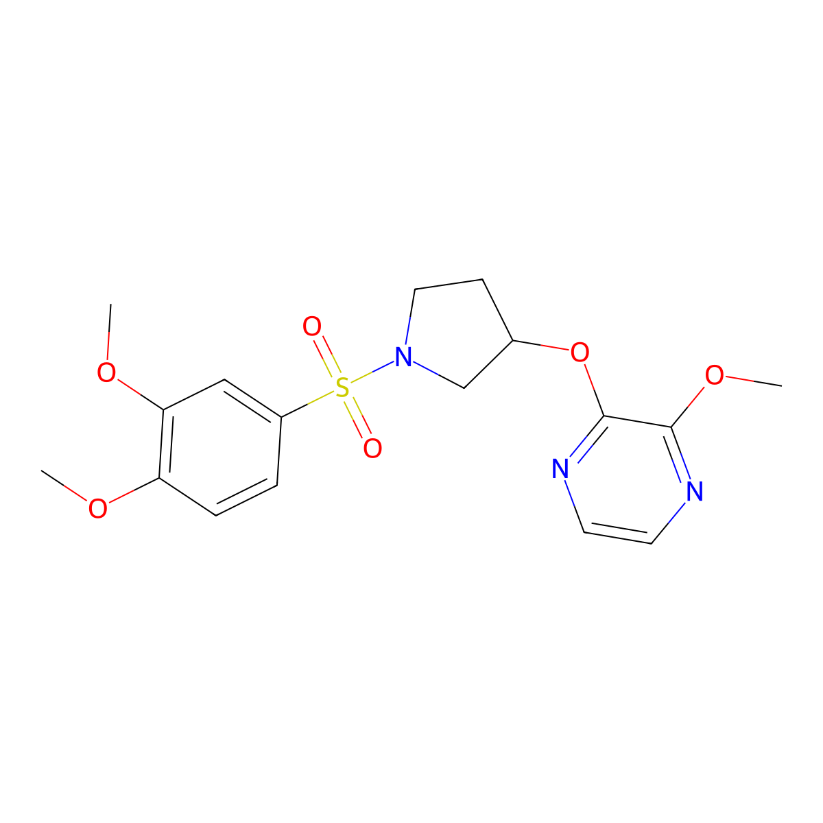 2-((1-((3,4-Dimethoxyphenyl)sulfonyl)pyrrolidin-3-yl)oxy)-3-methoxypyrazine molecular structure, CAS 2034322-73-9
