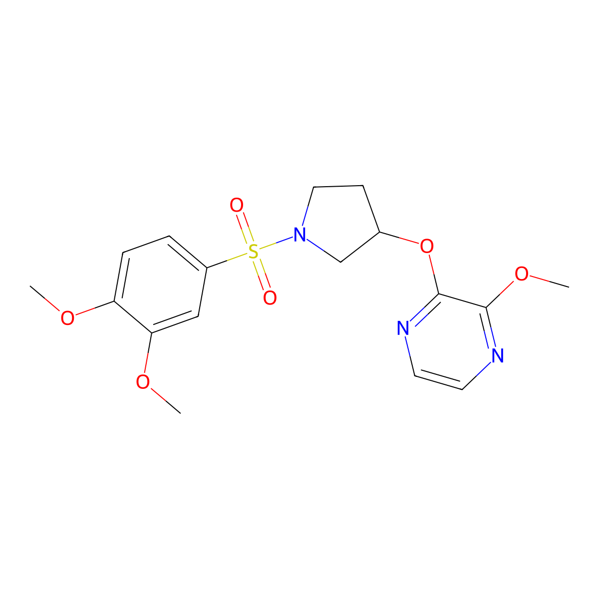 2-((1-((3,4-Dimethoxyphenyl)sulfonyl)pyrrolidin-3-yl)oxy)-3-methoxypyrazine molecular structure, CAS 2034322-73-9