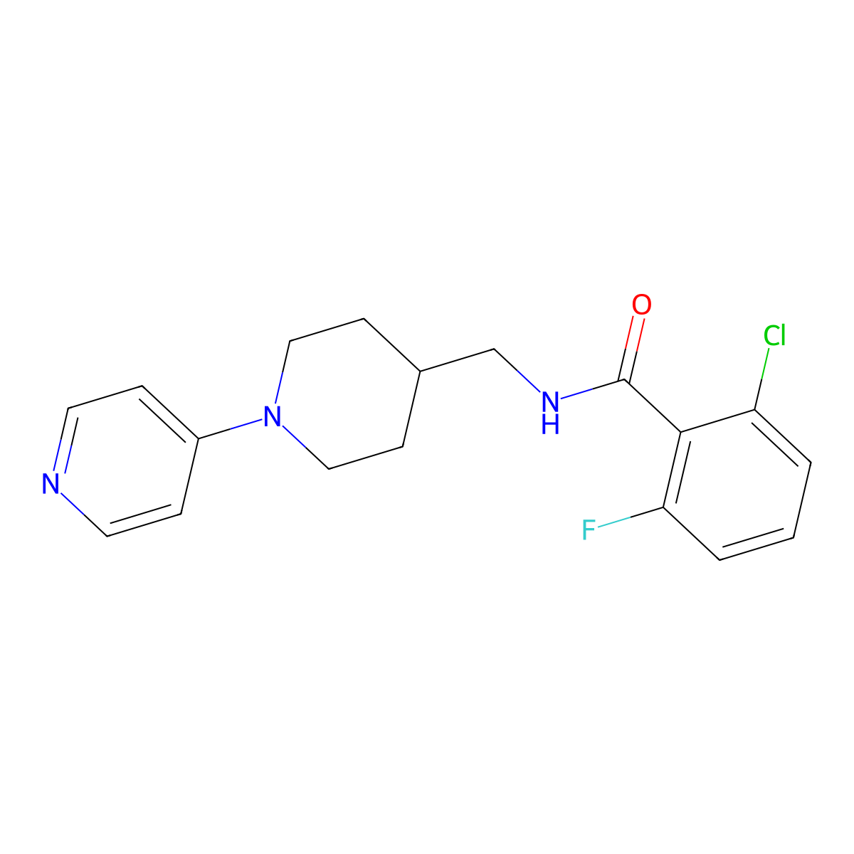 2-chloro-6-fluoro-N-((1-(pyridin-4-yl)piperidin-4-yl)methyl)benzamide molecular structure, CAS 2034322-74-0
