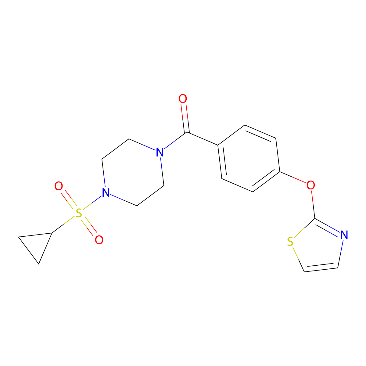 (4-(Cyclopropylsulfonyl)piperazin-1-yl)(4-(thiazol-2-yloxy)phenyl)methanone molecular structure, CAS 2034322-76-2