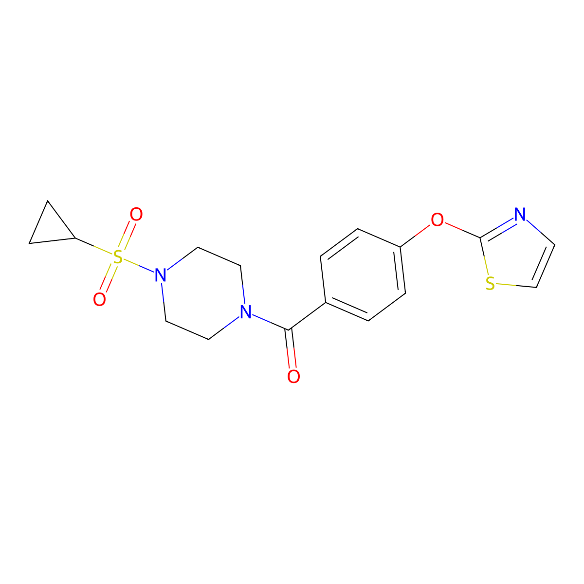 (4-(Cyclopropylsulfonyl)piperazin-1-yl)(4-(thiazol-2-yloxy)phenyl)methanone molecular structure, CAS 2034322-76-2
