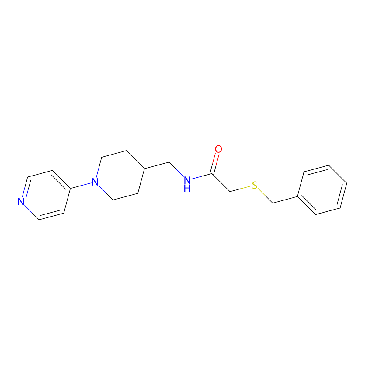 2-(benzylthio)-N-((1-(pyridin-4-yl)piperidin-4-yl)methyl)acetamide molecular structure, CAS 2034322-82-0