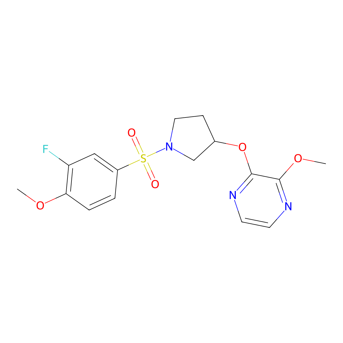 2-((1-((3-Fluoro-4-methoxyphenyl)sulfonyl)pyrrolidin-3-yl)oxy)-3-methoxypyrazine molecular structure, CAS 2034322-86-4