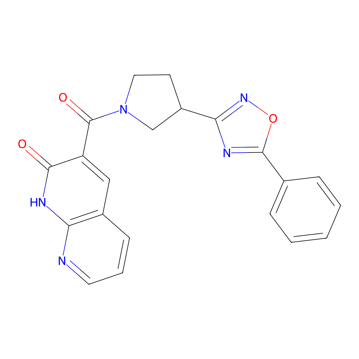 3-(3-(5-phenyl-1,2,4-oxadiazol-3-yl)pyrrolidine-1-carbonyl)-1,8-naphthyridin-2(1H)-one molecular structure, CAS 2034322-87-5