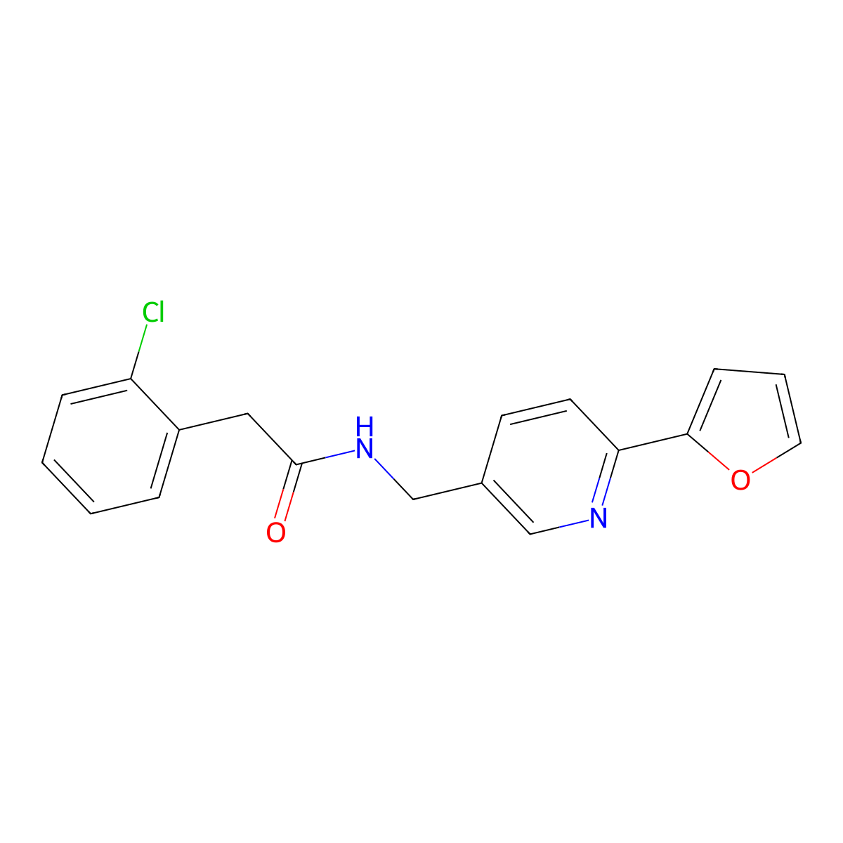 2-(2-chlorophenyl)-N-{[6-(furan-2-yl)pyridin-3-yl]methyl}acetamide molecular structure, CAS 2034322-88-6