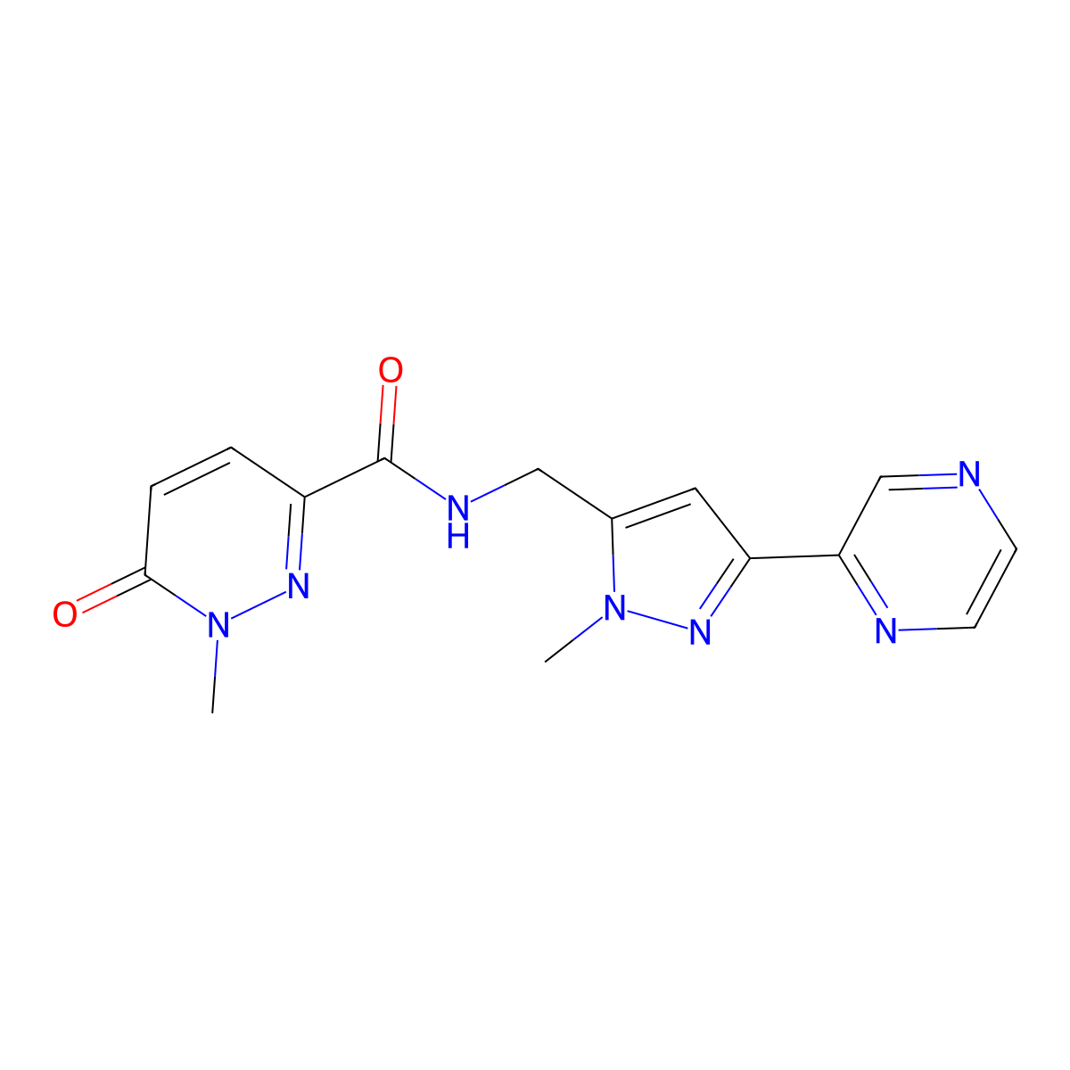 1-methyl-N-((1-methyl-3-(pyrazin-2-yl)-1H-pyrazol-5-yl)methyl)-6-oxo-1,6-dihydropyridazine-3-carboxamide molecular structure, CAS 2034322-92-2