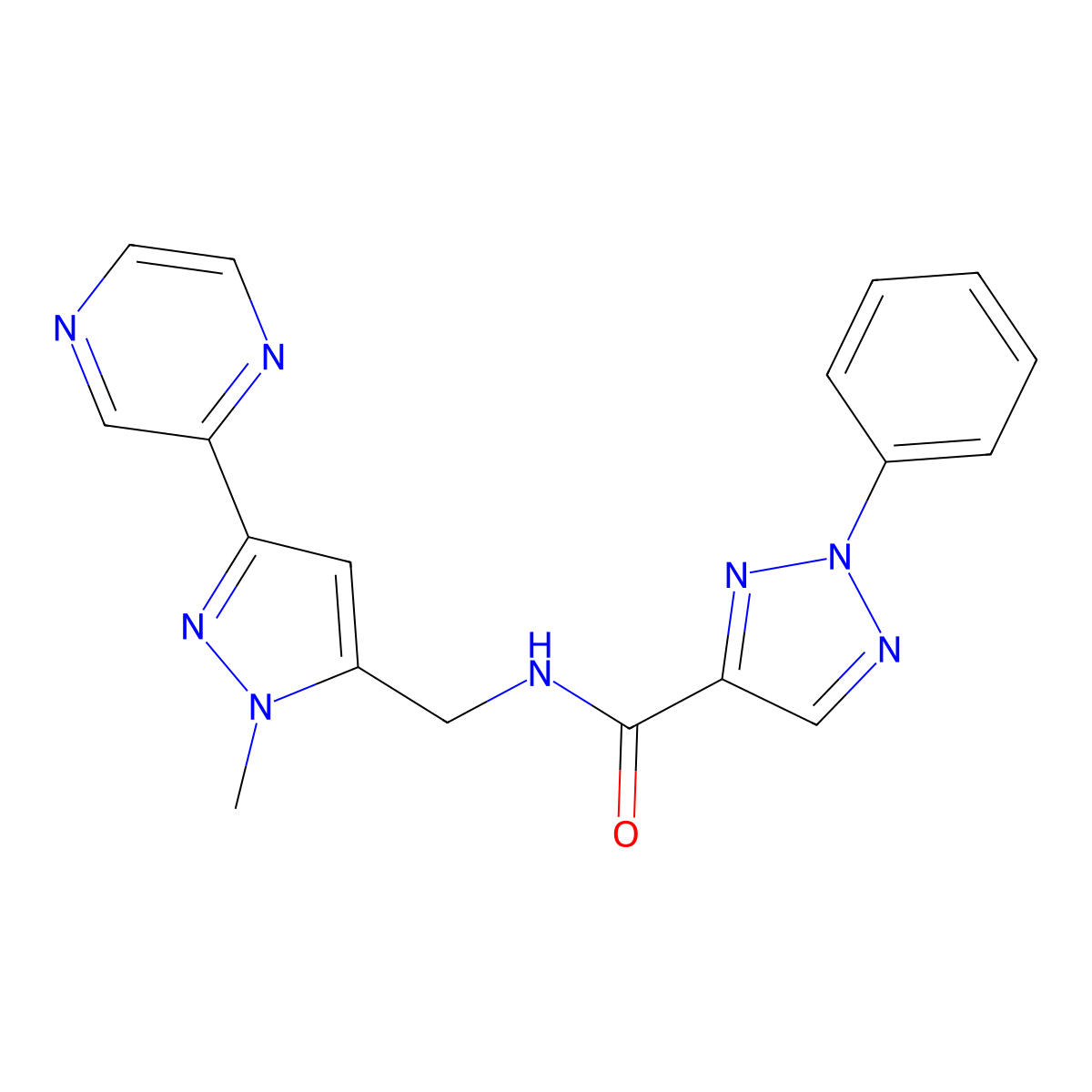 N-((1-methyl-3-(pyrazin-2-yl)-1H-pyrazol-5-yl)methyl)-2-phenyl-2H-1,2,3-triazole-4-carboxamide molecular structure, CAS 2034322-97-7