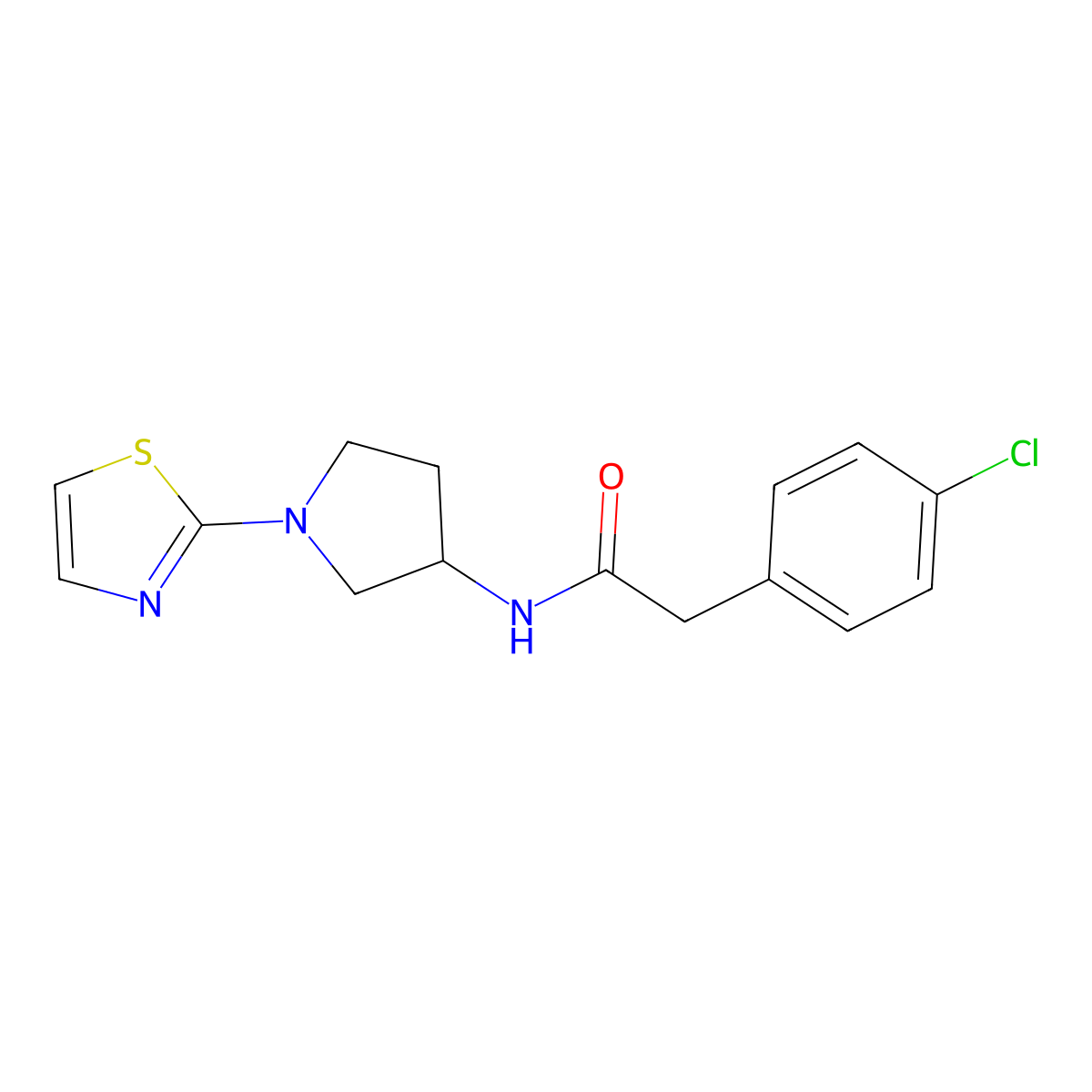 2-(4-chlorophenyl)-N-(1-(thiazol-2-yl)pyrrolidin-3-yl)acetamide molecular structure, CAS 2034323-05-0