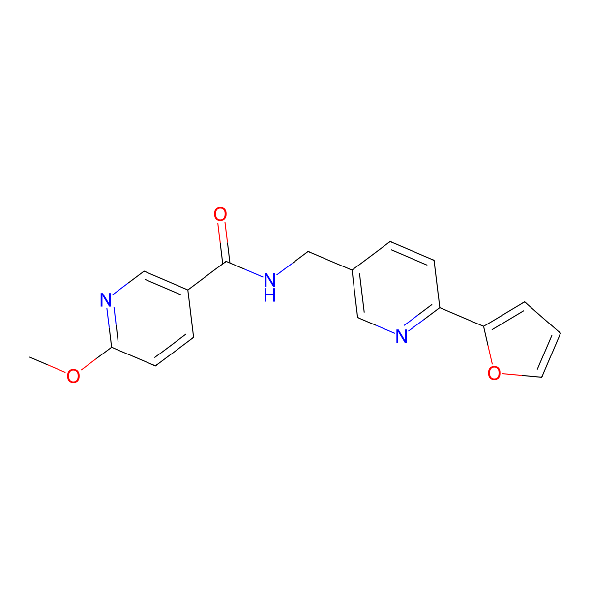 N-((6-(furan-2-yl)pyridin-3-yl)methyl)-6-methoxynicotinamide molecular structure, CAS 2034323-08-3