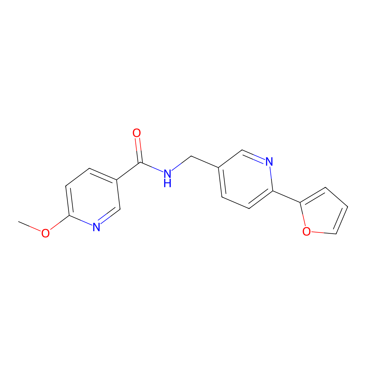 N-((6-(furan-2-yl)pyridin-3-yl)methyl)-6-methoxynicotinamide molecular structure, CAS 2034323-08-3