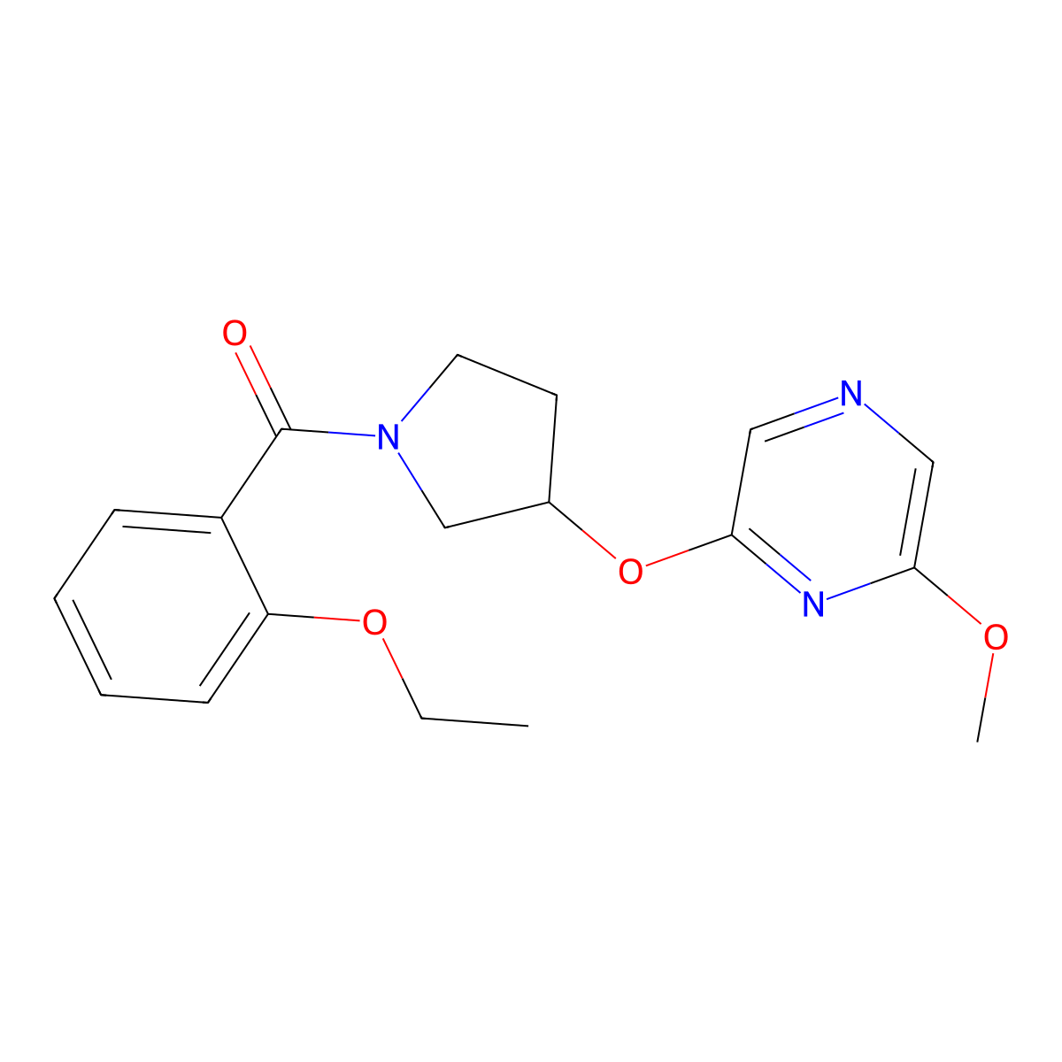(2-Ethoxyphenyl)(3-((6-methoxypyrazin-2-yl)oxy)pyrrolidin-1-yl)methanone molecular structure, CAS 2034323-10-7