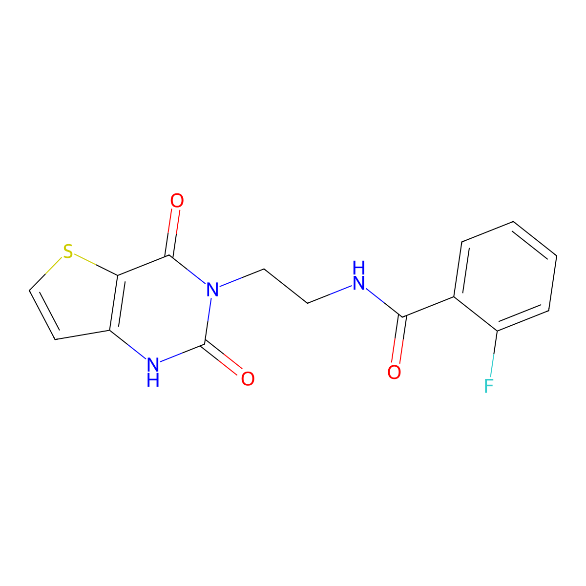 N-(2-(2,4-dioxo-1,2-dihydrothieno[3,2-d]pyrimidin-3(4H)-yl)ethyl)-2-fluorobenzamide molecular structure, CAS 2034323-15-2