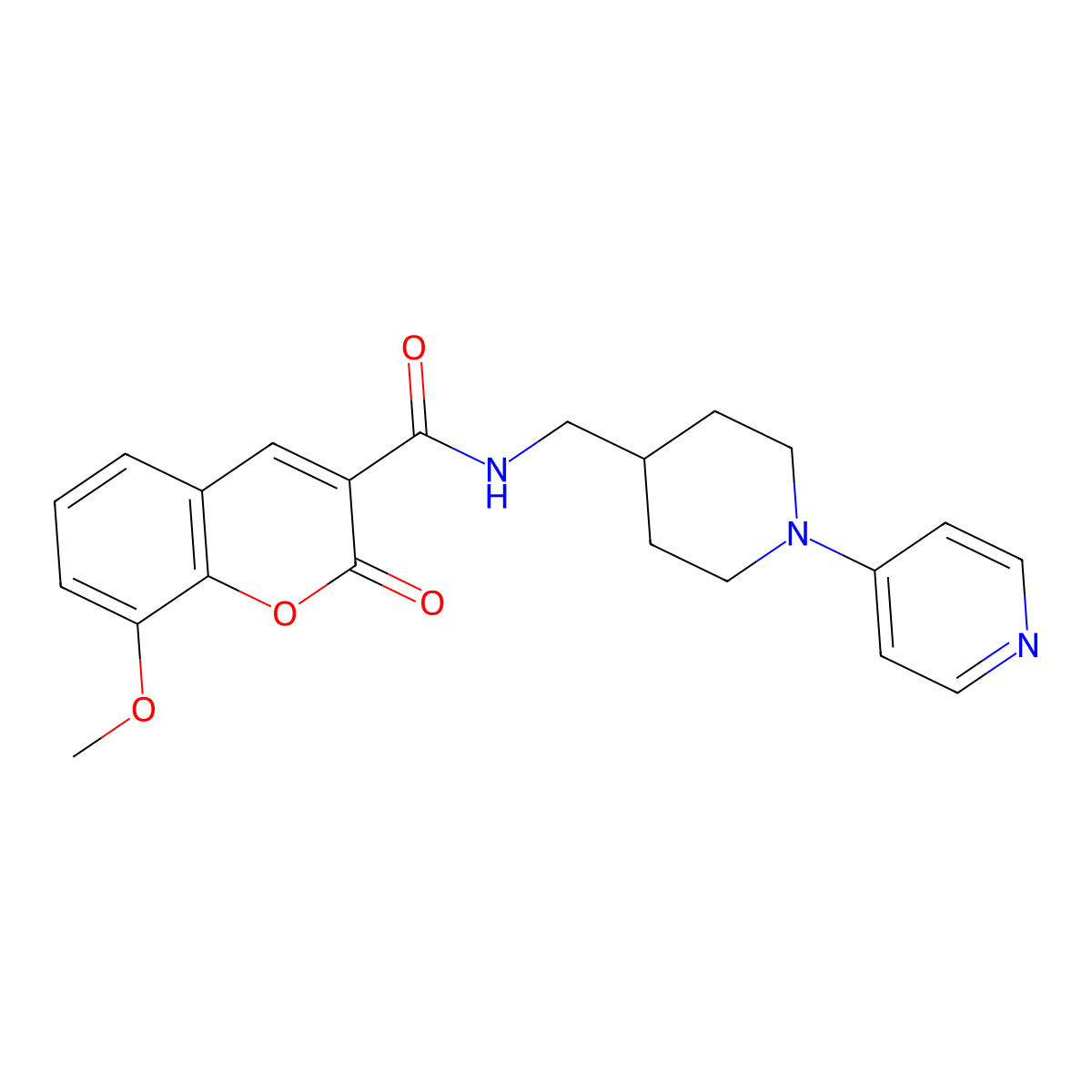 8-methoxy-2-oxo-N-{[1-(pyridin-4-yl)piperidin-4-yl]methyl}-2H-chromene-3-carboxamide molecular structure, CAS 2034323-16-3