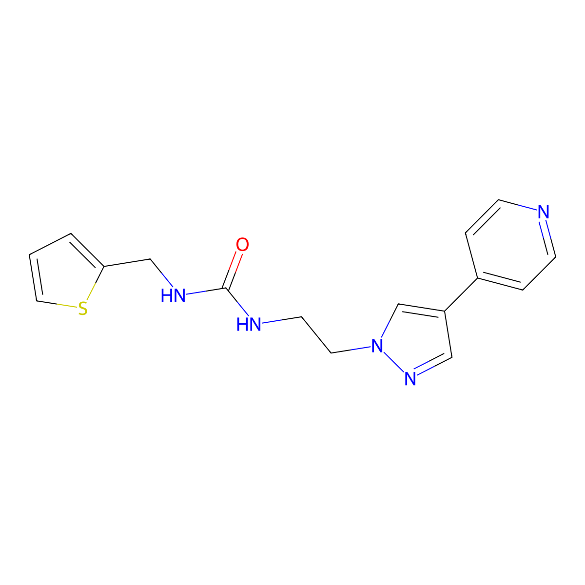 3-{2-[4-(pyridin-4-yl)-1H-pyrazol-1-yl]ethyl}-1-[(thiophen-2-yl)methyl]urea molecular structure, CAS 2034323-20-9