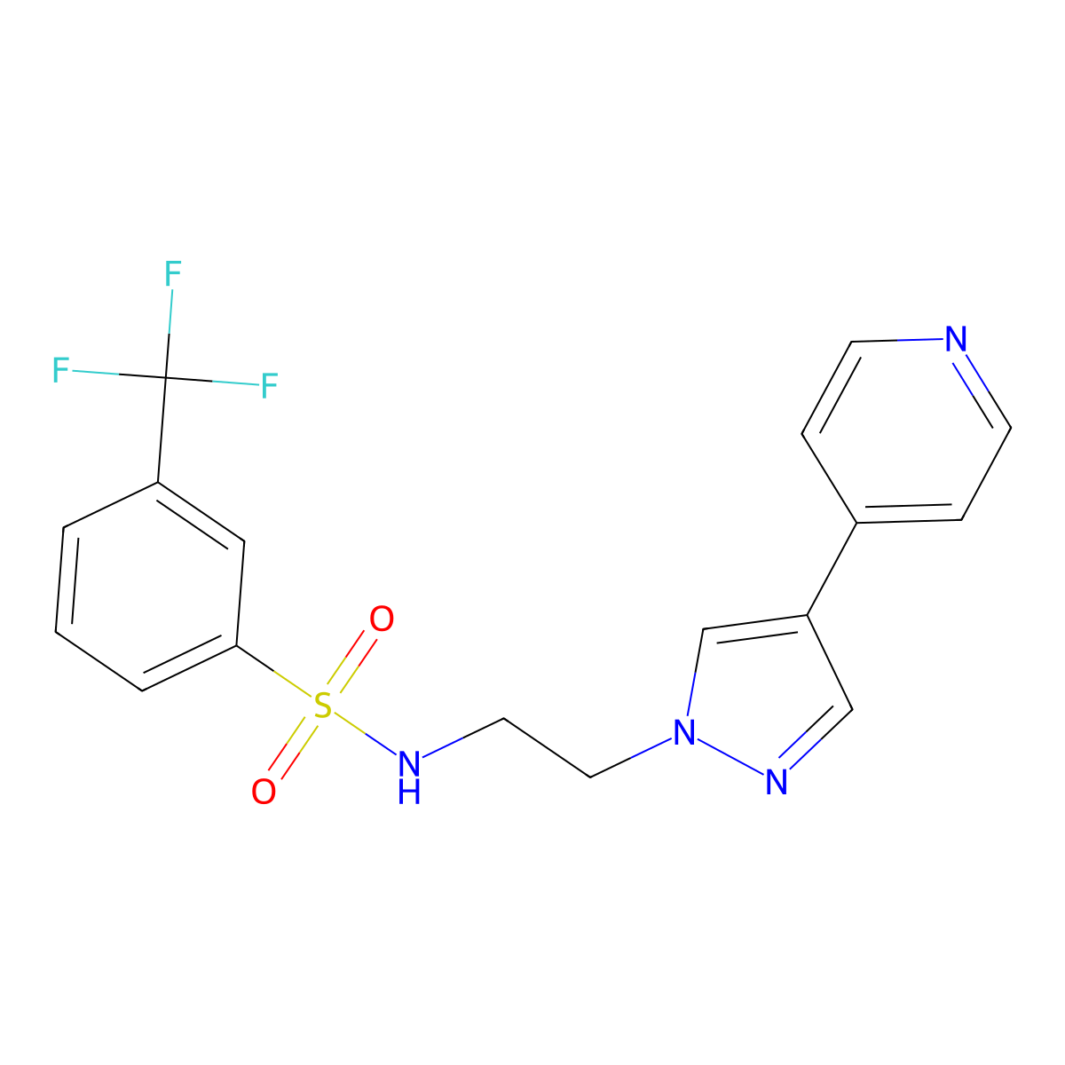N-{2-[4-(pyridin-4-yl)-1H-pyrazol-1-yl]ethyl}-3-(trifluoromethyl)benzene-1-sulfonamide molecular structure, CAS 2034323-30-1