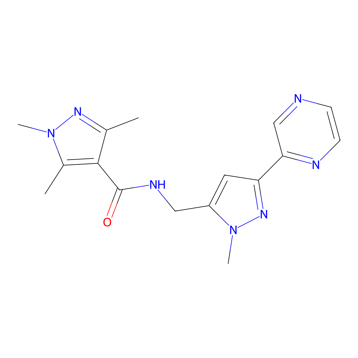 1,3,5-trimethyl-N-((1-methyl-3-(pyrazin-2-yl)-1H-pyrazol-5-yl)methyl)-1H-pyrazole-4-carboxamide molecular structure, CAS 2034323-32-3