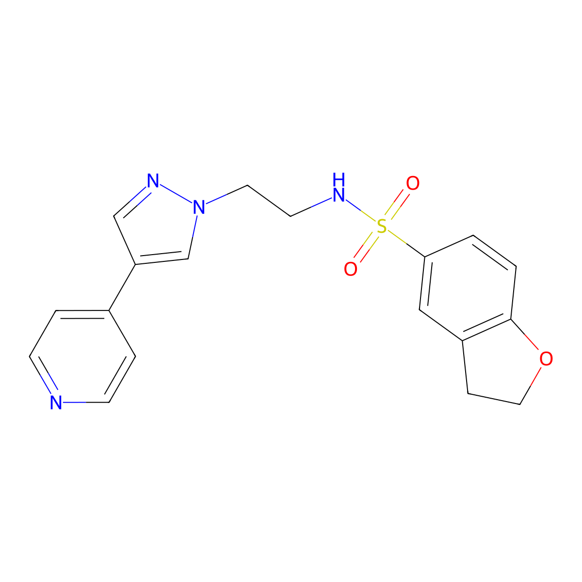 N-{2-[4-(pyridin-4-yl)-1H-pyrazol-1-yl]ethyl}-2,3-dihydro-1-benzofuran-5-sulfonamide molecular structure, CAS 2034323-39-0
