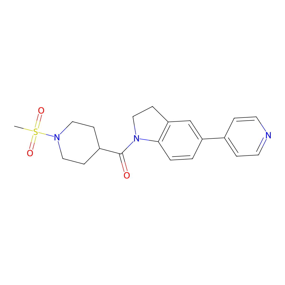(1-(Methylsulfonyl)piperidin-4-yl)(5-(pyridin-4-yl)indolin-1-yl)methanone molecular structure, CAS 2034323-45-8