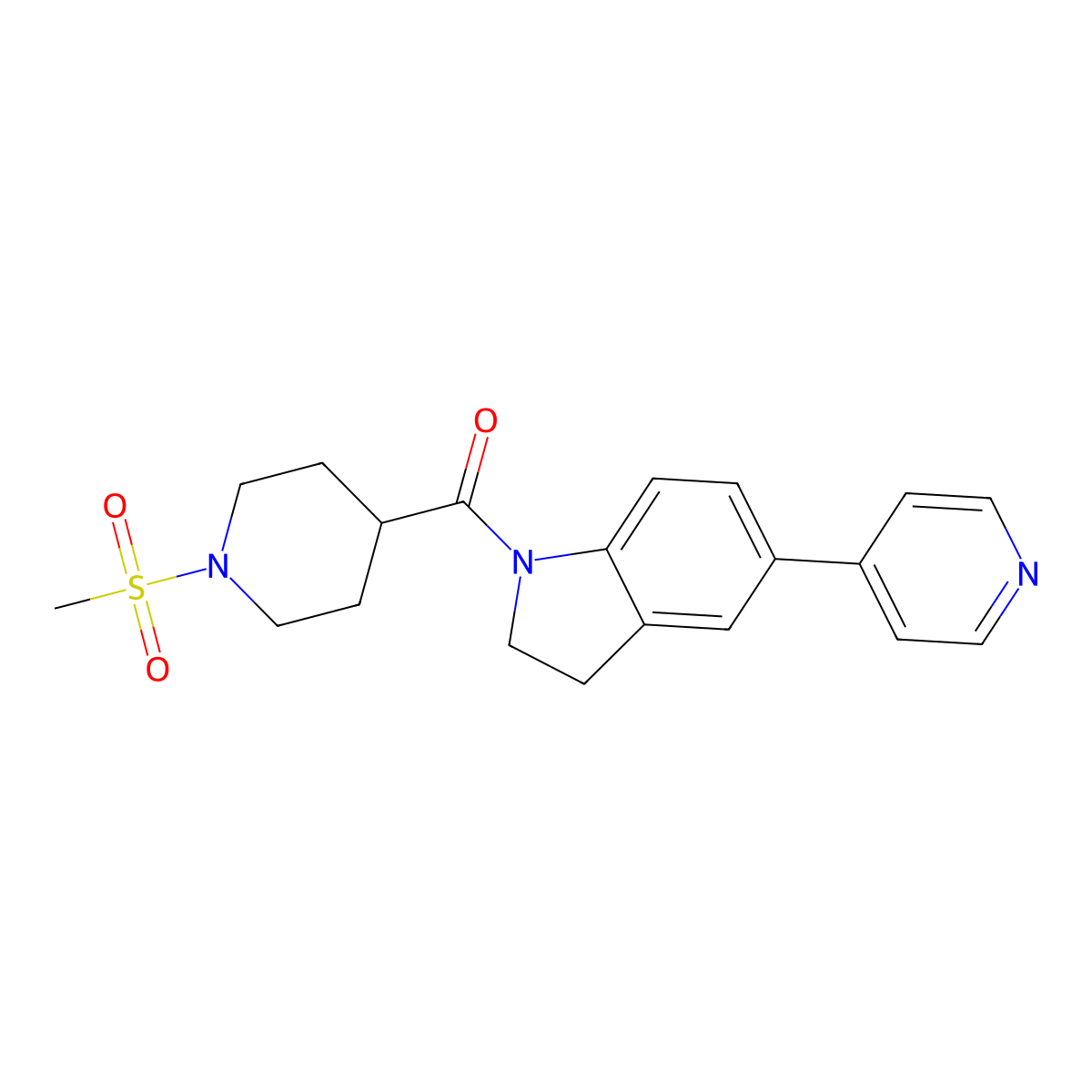 (1-(Methylsulfonyl)piperidin-4-yl)(5-(pyridin-4-yl)indolin-1-yl)methanone molecular structure, CAS 2034323-45-8