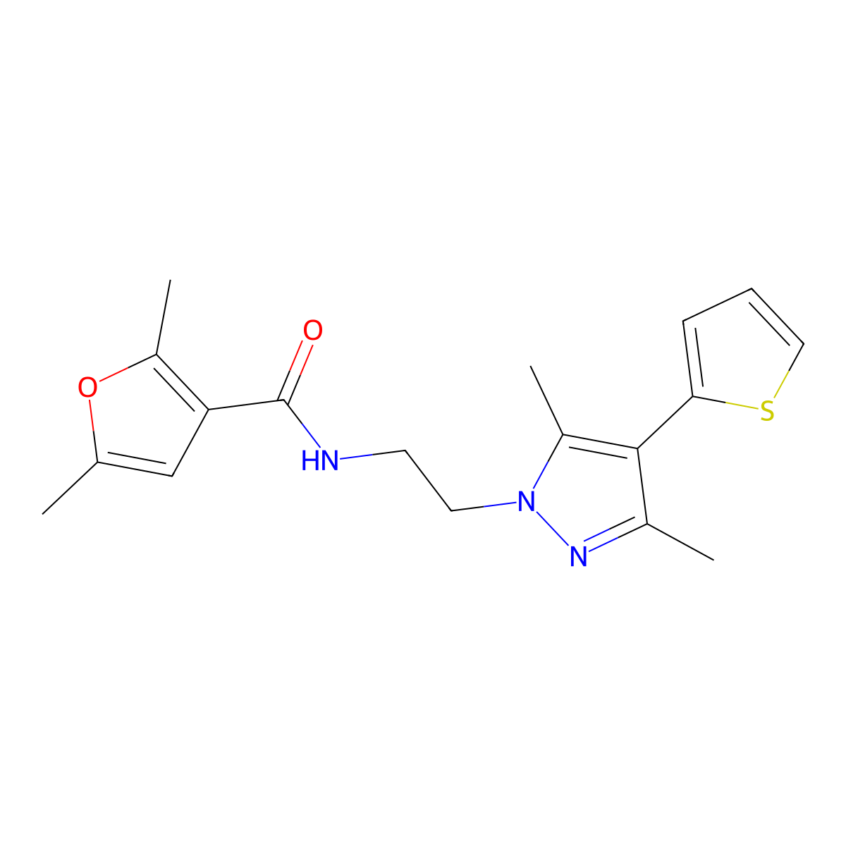 N-(2-(3,5-dimethyl-4-(thiophen-2-yl)-1H-pyrazol-1-yl)ethyl)-2,5-dimethylfuran-3-carboxamide molecular structure, CAS 2034323-55-0