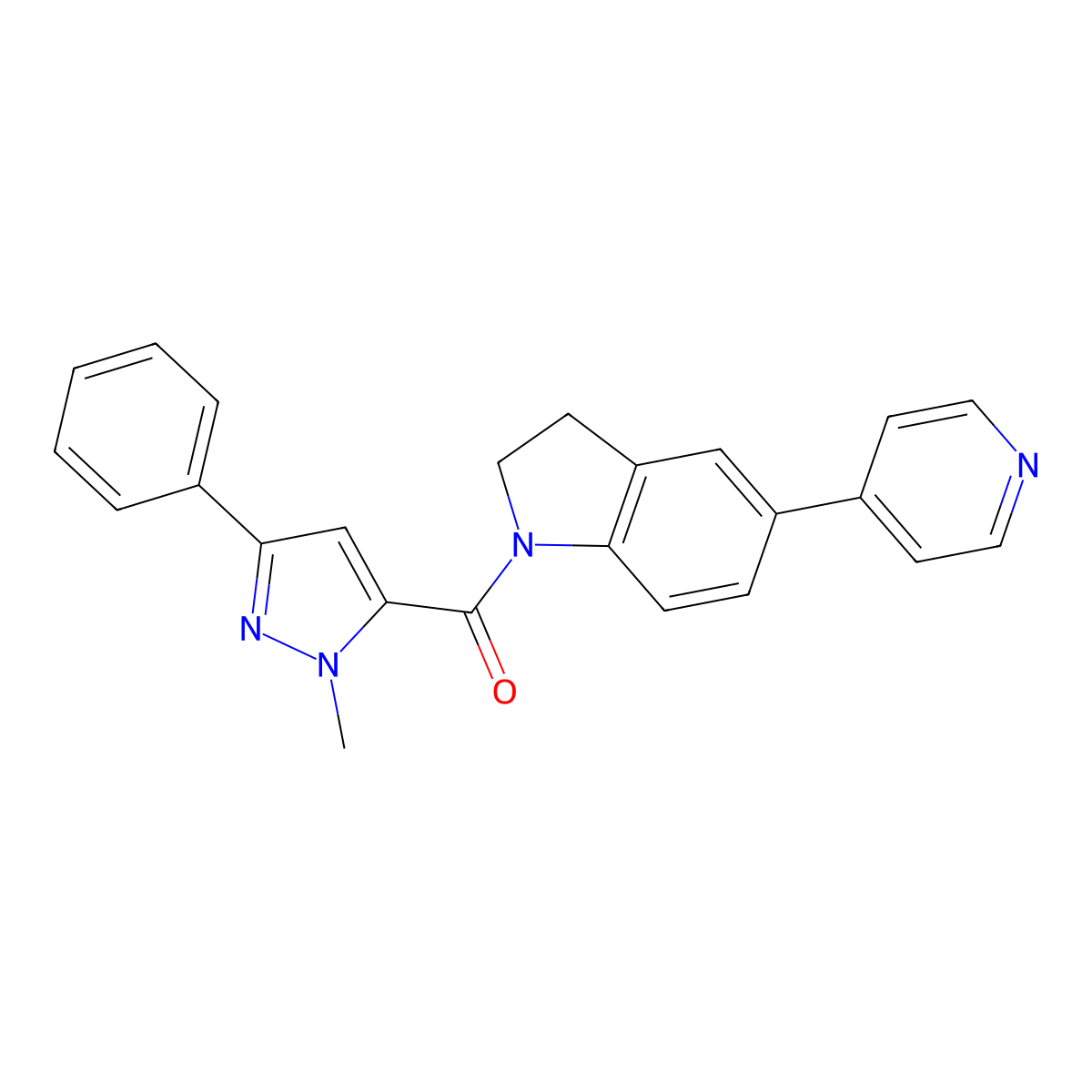 (1-methyl-3-phenyl-1H-pyrazol-5-yl)(5-(pyridin-4-yl)indolin-1-yl)methanone molecular structure, CAS 2034323-65-2
