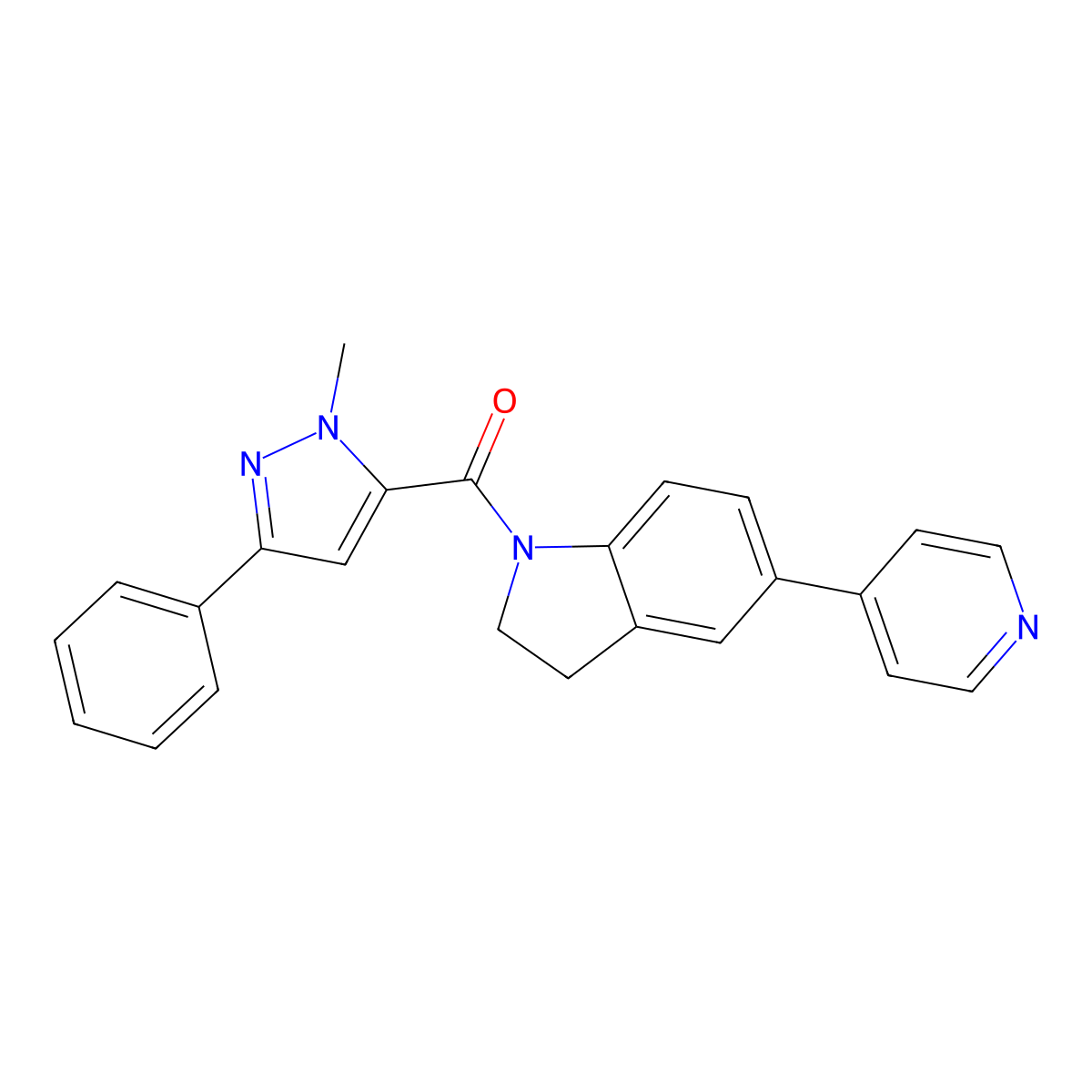 (1-methyl-3-phenyl-1H-pyrazol-5-yl)(5-(pyridin-4-yl)indolin-1-yl)methanone molecular structure, CAS 2034323-65-2