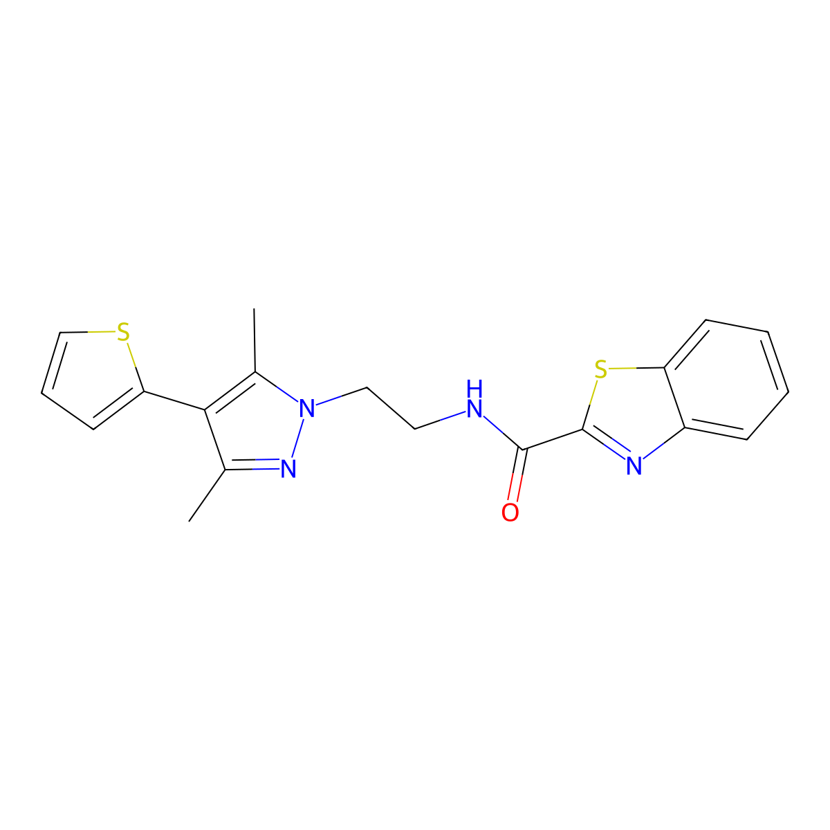 N-(2-(3,5-dimethyl-4-(thiophen-2-yl)-1H-pyrazol-1-yl)ethyl)benzo[d]thiazole-2-carboxamide molecular structure, CAS 2034323-66-3