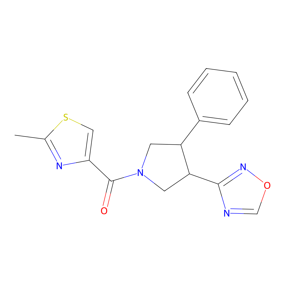 (3-(1,2,4-Oxadiazol-3-yl)-4-phenylpyrrolidin-1-yl)(2-methylthiazol-4-yl)methanone molecular structure, CAS 2034323-76-5
