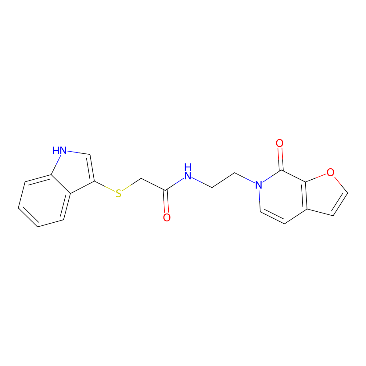 2-((1H-indol-3-yl)thio)-N-(2-(7-oxofuro[2,3-c]pyridin-6(7H)-yl)ethyl)acetamide molecular structure, CAS 2034323-77-6