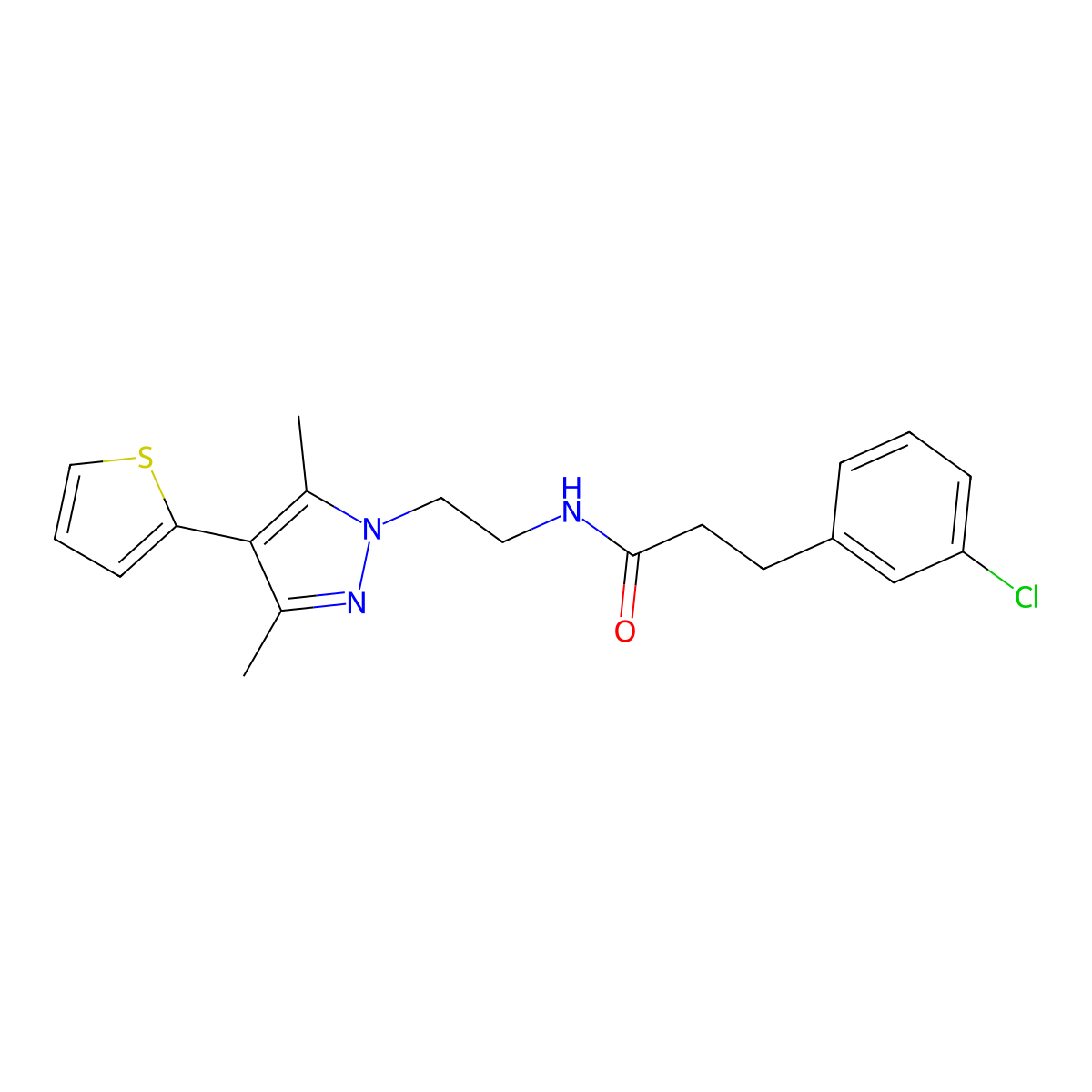 3-(3-chlorophenyl)-N-{2-[3,5-dimethyl-4-(thiophen-2-yl)-1H-pyrazol-1-yl]ethyl}propanamide molecular structure, CAS 2034323-87-8