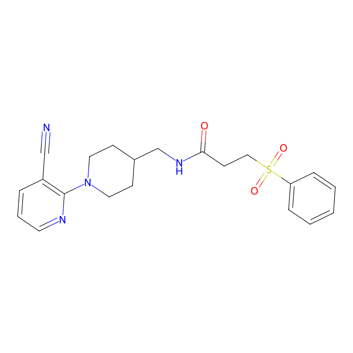 N-((1-(3-cyanopyridin-2-yl)piperidin-4-yl)methyl)-3-(phenylsulfonyl)propanamide molecular structure, CAS 2034323-88-9