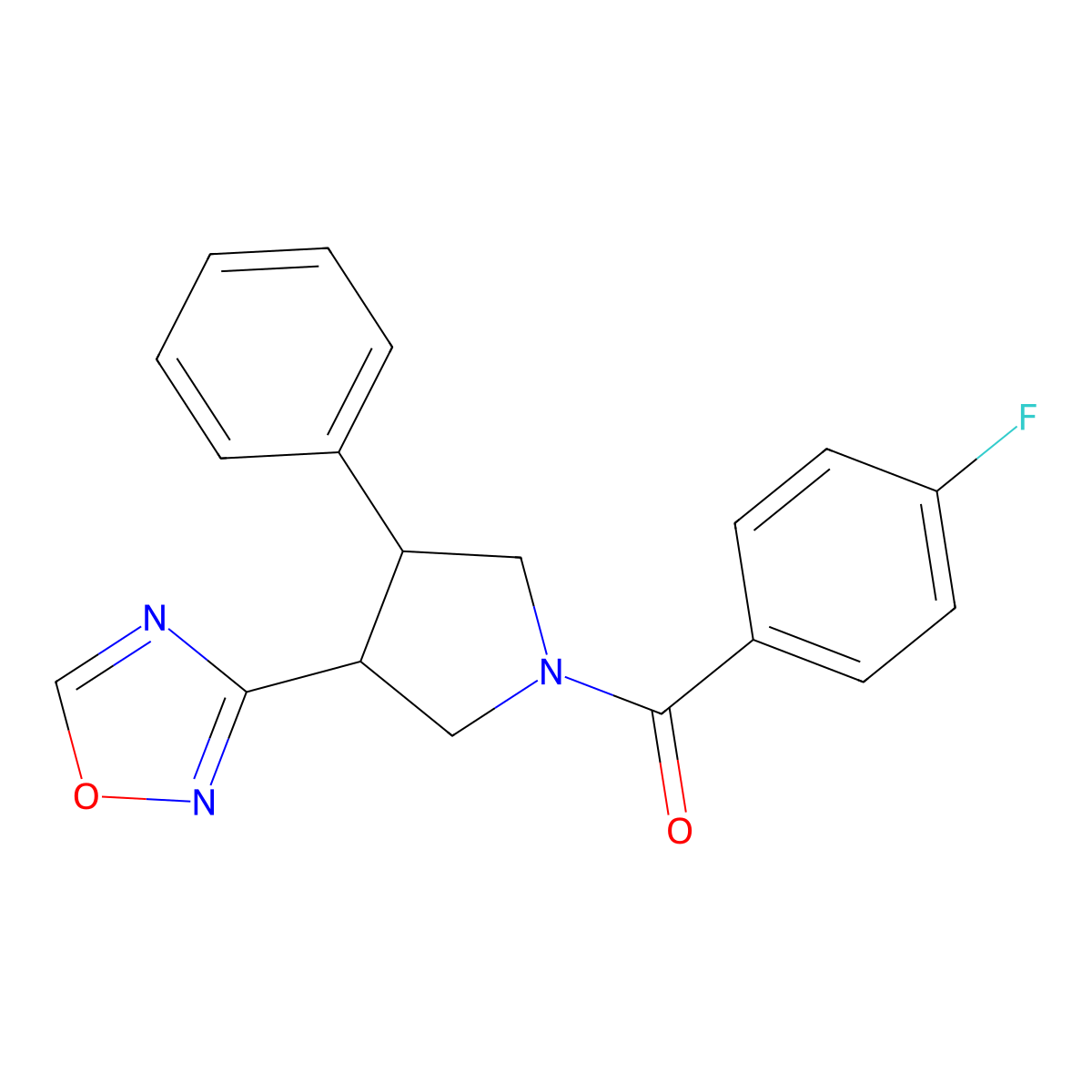 (3-(1,2,4-Oxadiazol-3-yl)-4-phenylpyrrolidin-1-yl)(4-fluorophenyl)methanone molecular structure, CAS 2034323-90-3