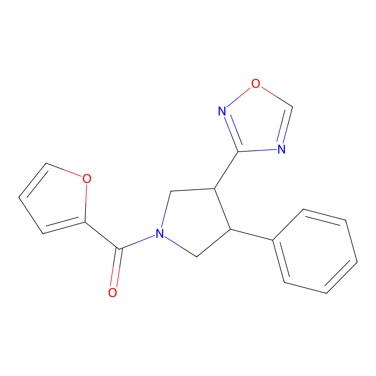 (3-(1,2,4-Oxadiazol-3-yl)-4-phenylpyrrolidin-1-yl)(furan-2-yl)methanone molecular structure, CAS 2034323-96-9