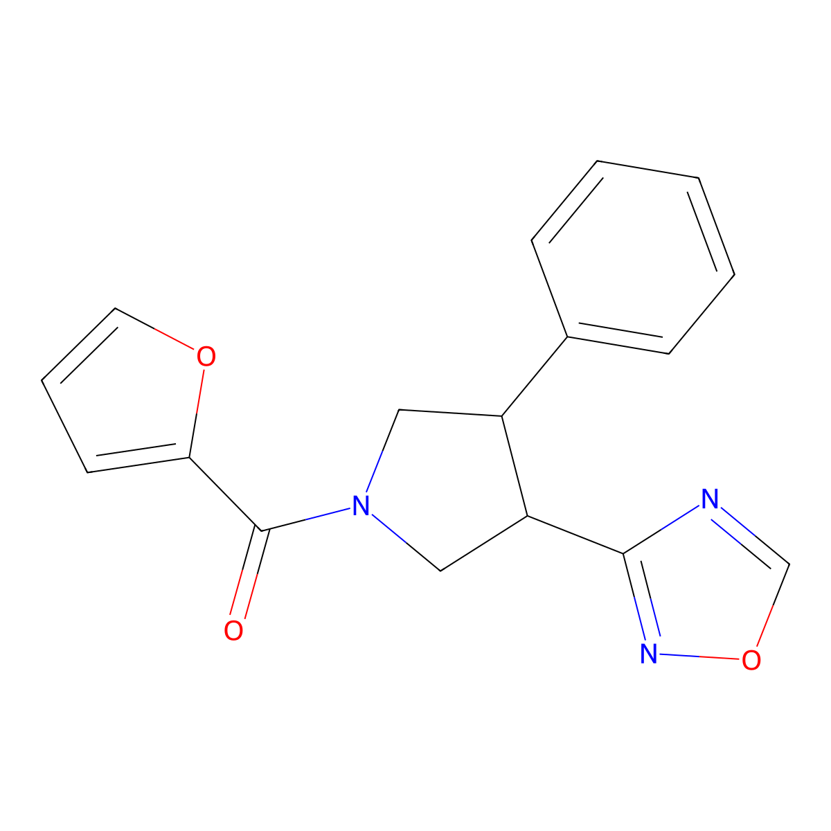 (3-(1,2,4-Oxadiazol-3-yl)-4-phenylpyrrolidin-1-yl)(furan-2-yl)methanone molecular structure, CAS 2034323-96-9
