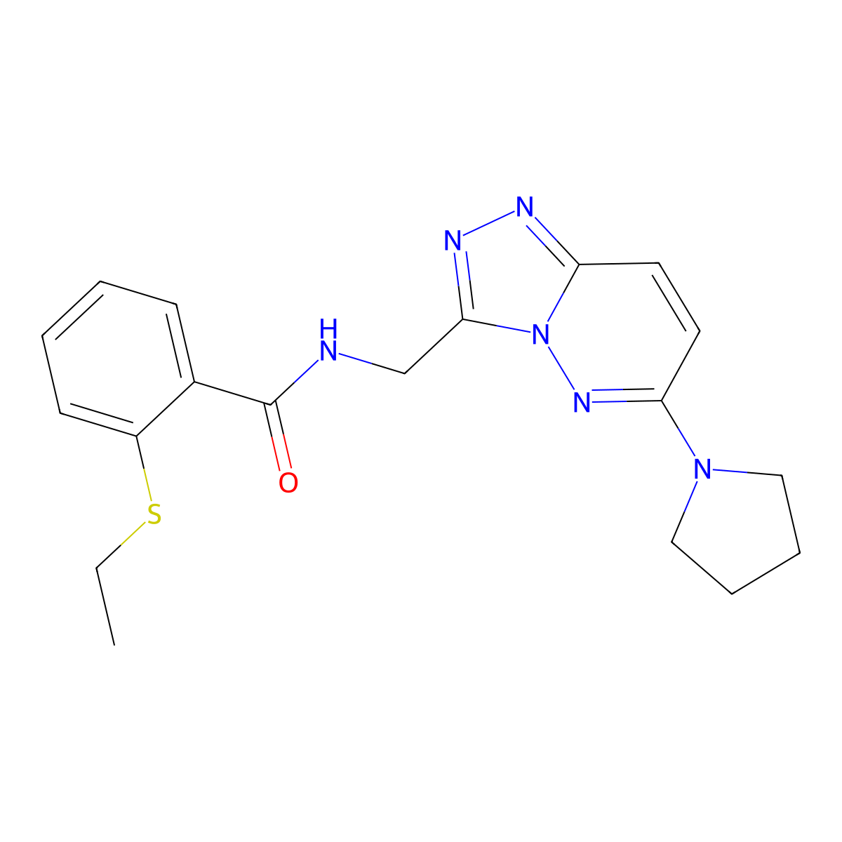 2-(ethylthio)-N-((6-(pyrrolidin-1-yl)-[1,2,4]triazolo[4,3-b]pyridazin-3-yl)methyl)benzamide molecular structure, CAS 2034323-99-2