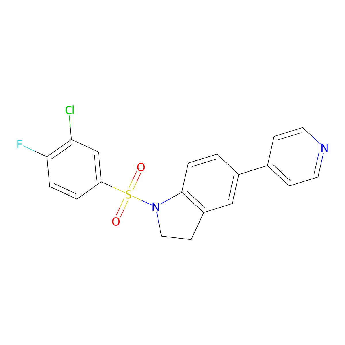 1-((3-Chloro-4-fluorophenyl)sulfonyl)-5-(pyridin-4-yl)indoline molecular structure, CAS 2034324-00-8