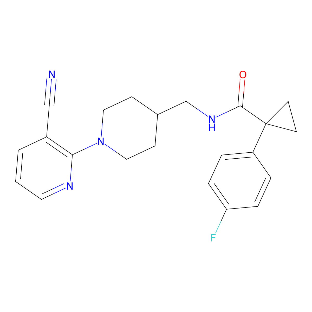 N-((1-(3-cyanopyridin-2-yl)piperidin-4-yl)methyl)-1-(4-fluorophenyl)cyclopropanecarboxamide molecular structure, CAS 2034324-04-2