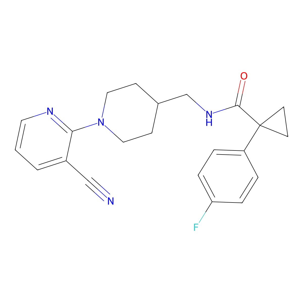 N-((1-(3-cyanopyridin-2-yl)piperidin-4-yl)methyl)-1-(4-fluorophenyl)cyclopropanecarboxamide molecular structure, CAS 2034324-04-2