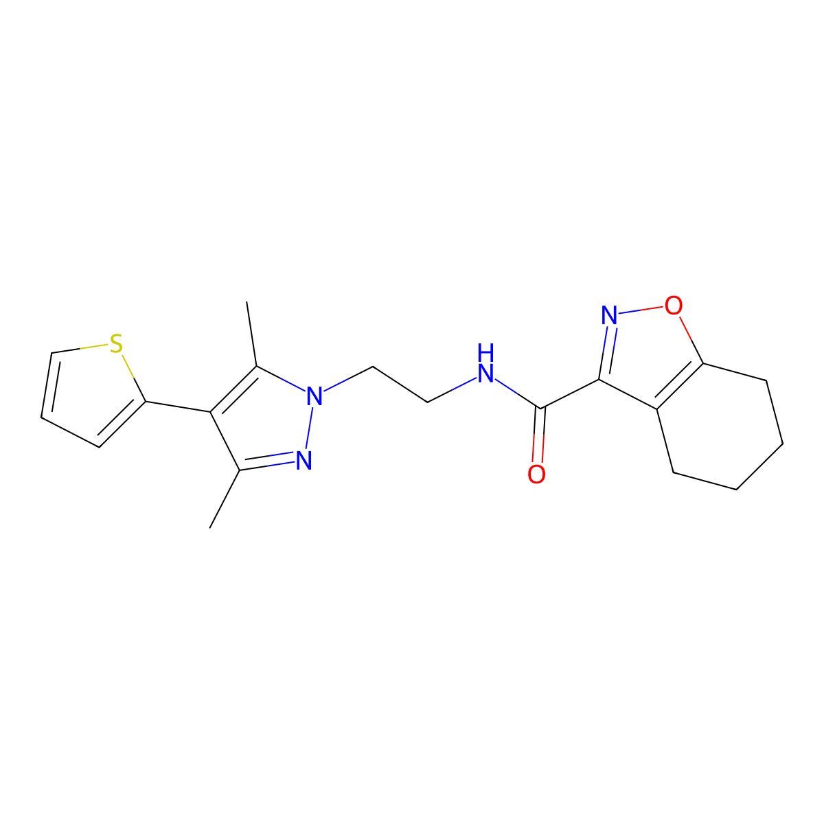 N-(2-(3,5-dimethyl-4-(thiophen-2-yl)-1H-pyrazol-1-yl)ethyl)-4,5,6,7-tetrahydrobenzo[d]isoxazole-3-carboxamide molecular structure, CAS 2034324-08-6
