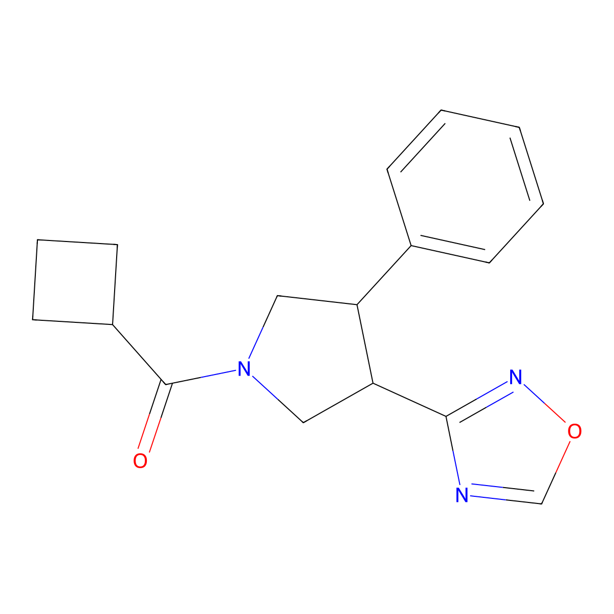 (3-(1,2,4-Oxadiazol-3-yl)-4-phenylpyrrolidin-1-yl)(cyclobutyl)methanone molecular structure, CAS 2034324-09-7