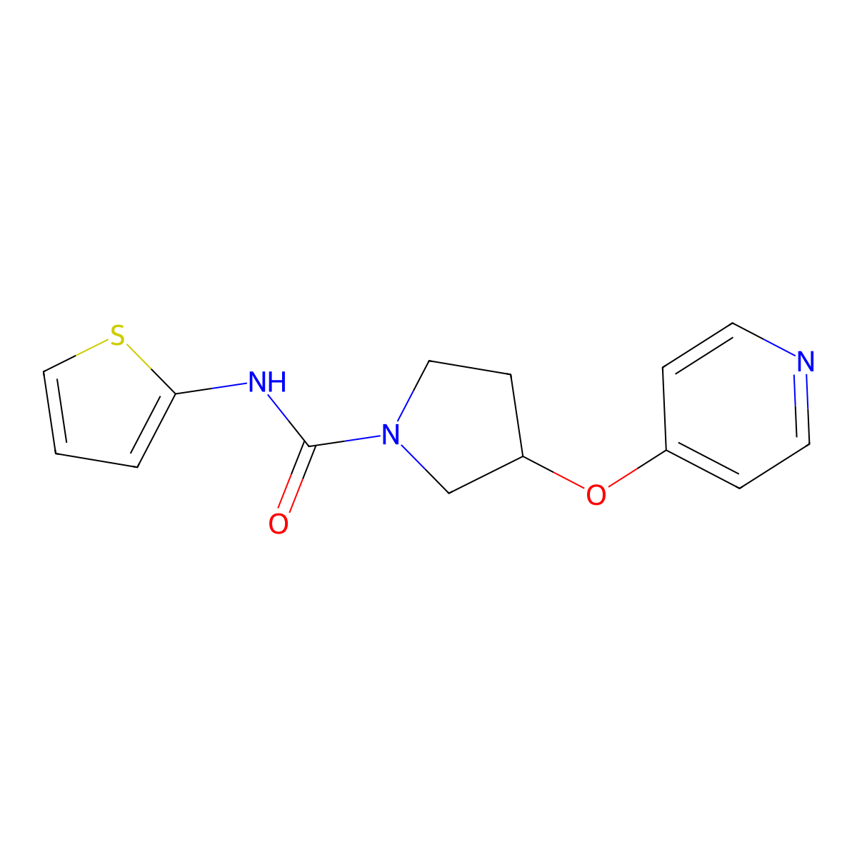 3-(pyridin-4-yloxy)-N-(thiophen-2-yl)pyrrolidine-1-carboxamide molecular structure, CAS 2034324-13-3