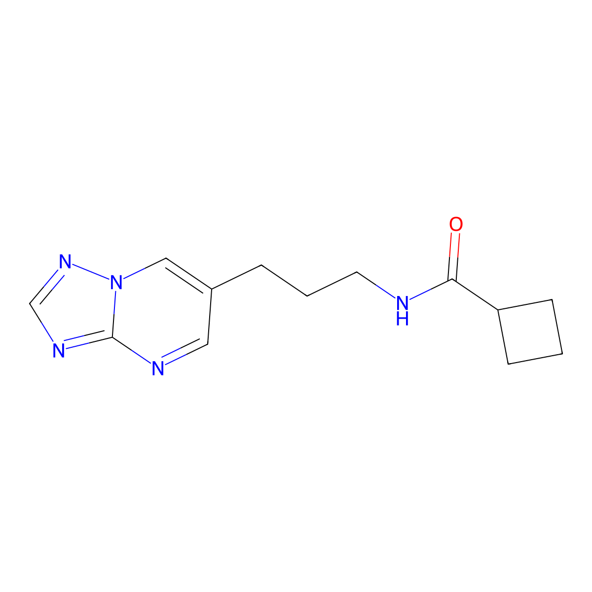 N-(3-([1,2,4]triazolo[1,5-a]pyrimidin-6-yl)propyl)cyclobutanecarboxamide molecular structure, CAS 2034324-14-4