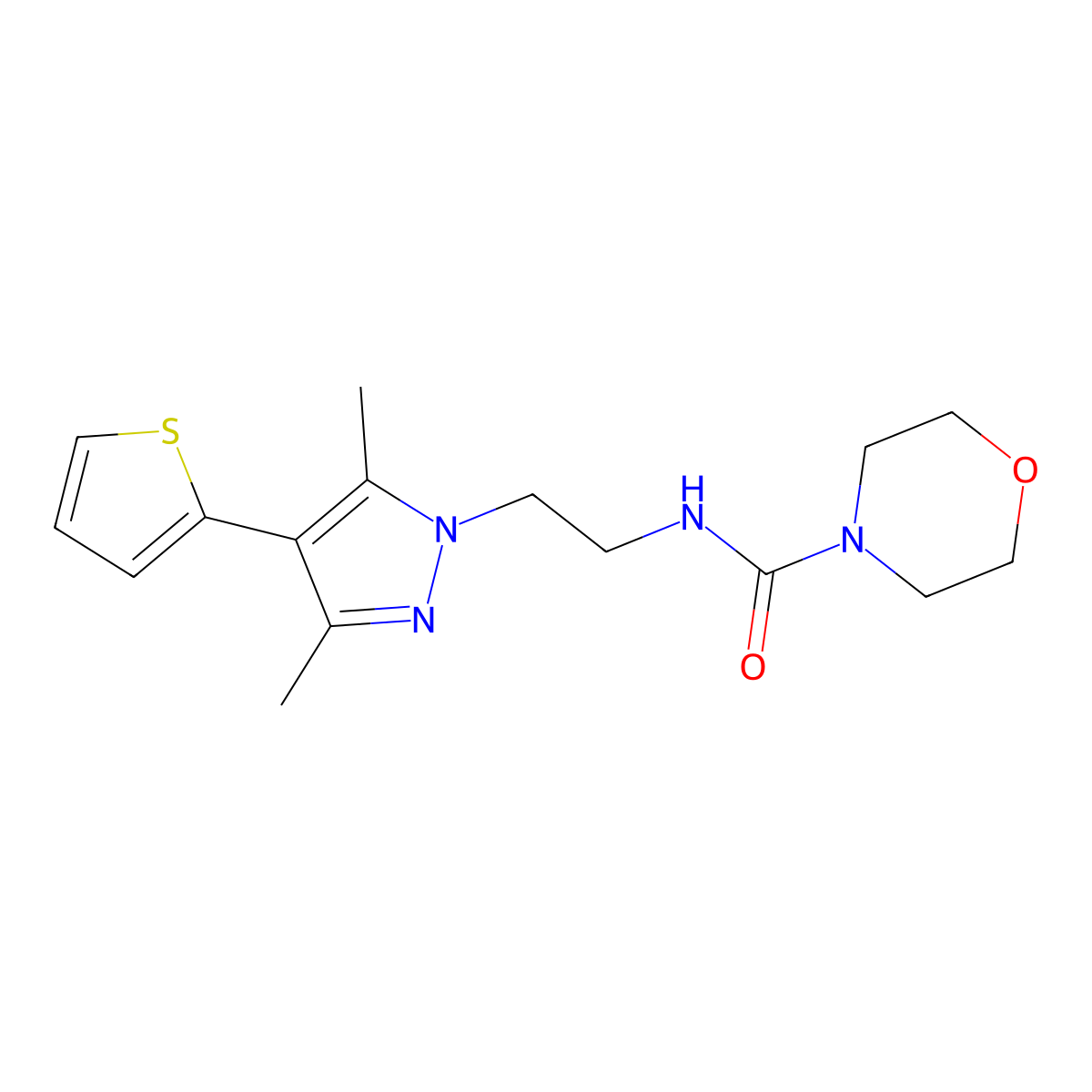 N-(2-(3,5-dimethyl-4-(thiophen-2-yl)-1H-pyrazol-1-yl)ethyl)morpholine-4-carboxamide molecular structure, CAS 2034324-16-6