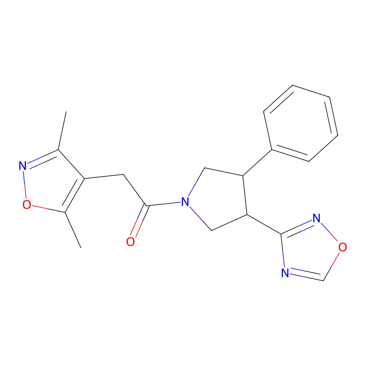1-(3-(1,2,4-Oxadiazol-3-yl)-4-phenylpyrrolidin-1-yl)-2-(3,5-dimethylisoxazol-4-yl)ethanone molecular structure, CAS 2034324-18-8