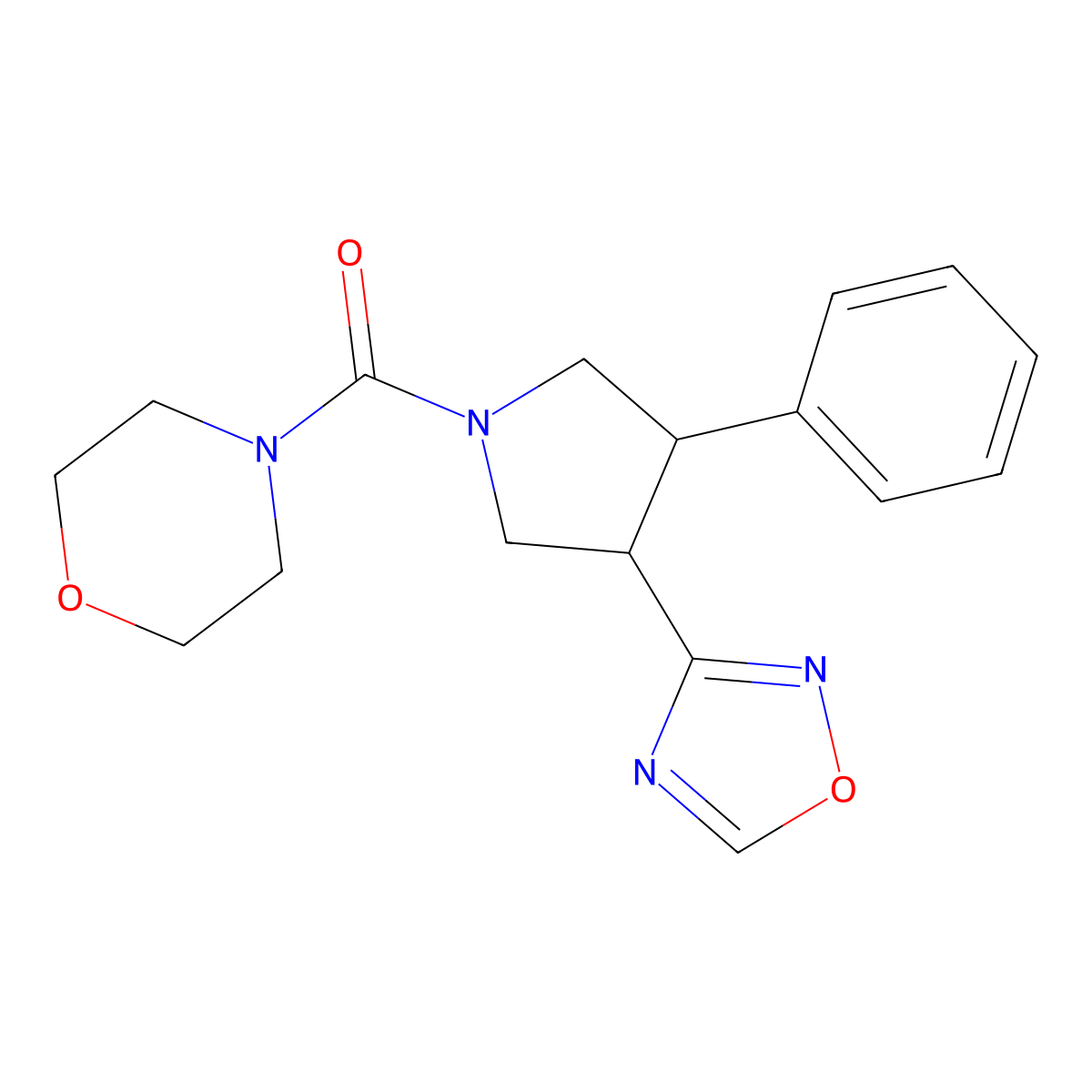 (3-(1,2,4-Oxadiazol-3-yl)-4-phenylpyrrolidin-1-yl)(morpholino)methanone molecular structure, CAS 2034324-23-5