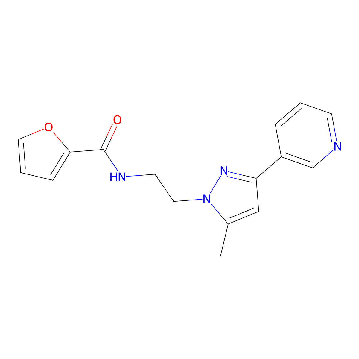 N-{2-[5-methyl-3-(pyridin-3-yl)-1H-pyrazol-1-yl]ethyl}furan-2-carboxamide molecular structure, CAS 2034324-24-6