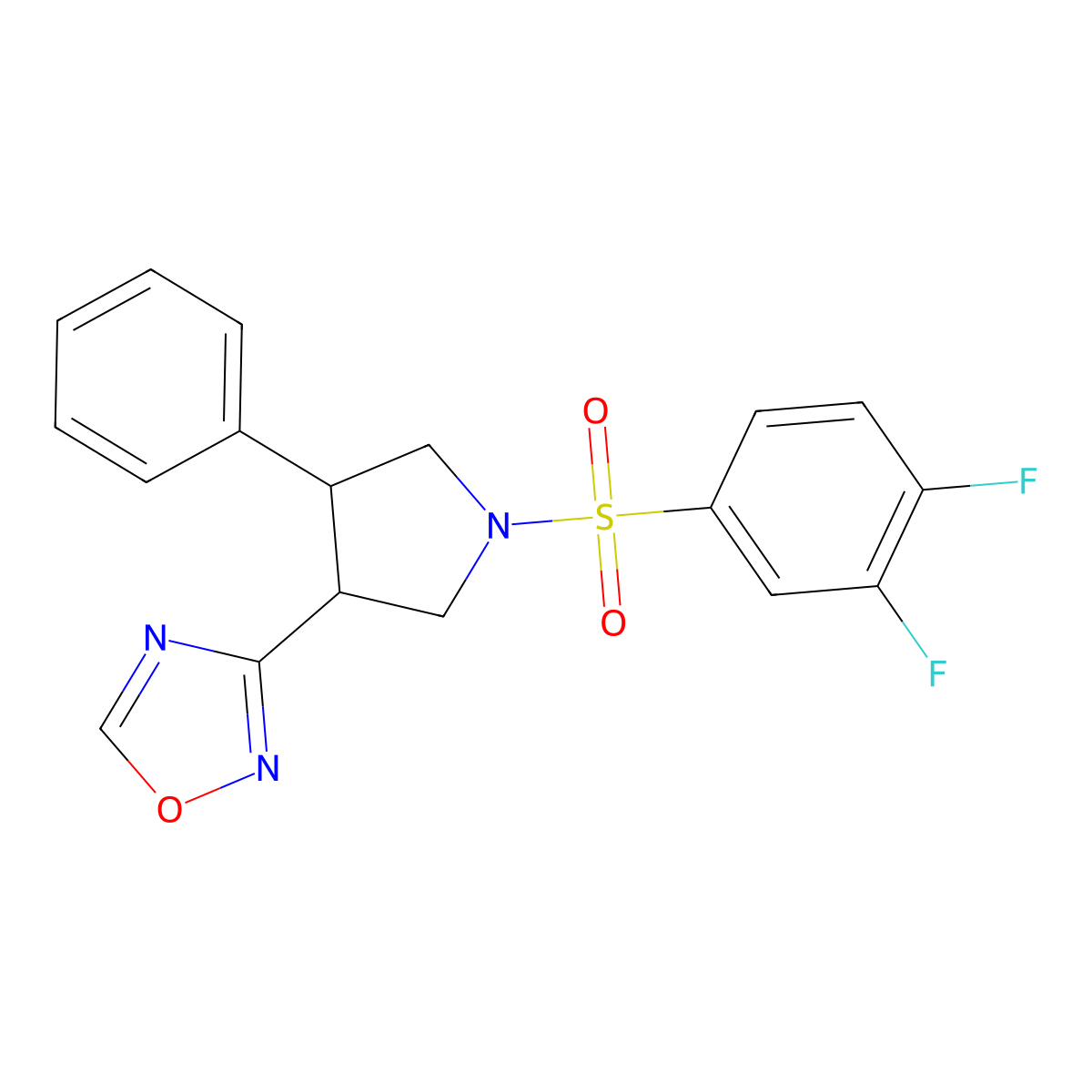 3-(1-((3,4-Difluorophenyl)sulfonyl)-4-phenylpyrrolidin-3-yl)-1,2,4-oxadiazole molecular structure, CAS 2034324-28-0