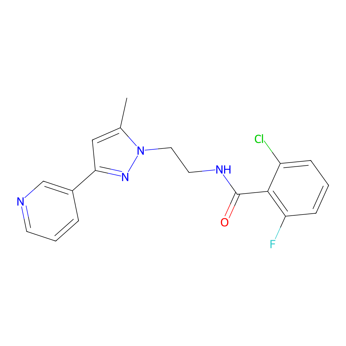 2-chloro-6-fluoro-N-{2-[5-methyl-3-(pyridin-3-yl)-1H-pyrazol-1-yl]ethyl}benzamide molecular structure, CAS 2034324-32-6